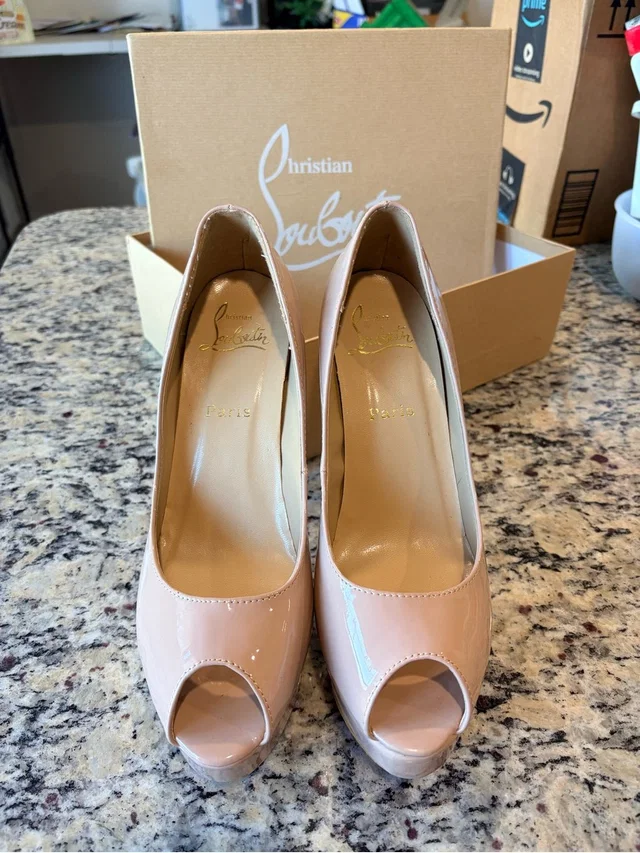 Christian Louboutin Lady Peep Toe 150 Patent Leather Platform Pumps Beige Nude in brown|red|neutral Patent leather from Poshmark