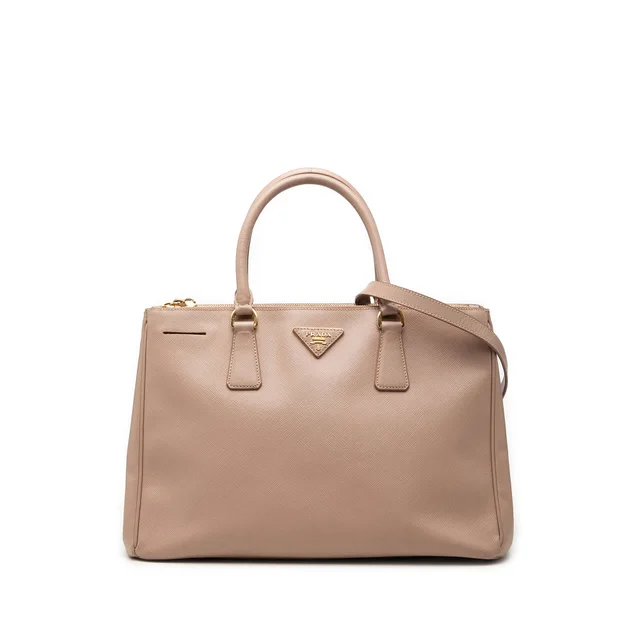 Beige Prada Medium Saffiano Lux Galleria Double Zip Satchel in Beige Saffiano leather from Designer Revival