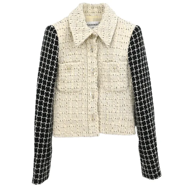 Chanel 2017 Single Breasted Tweed Jacket Ivory #38 in White Tweed from AMORE Vintage Tokyo
