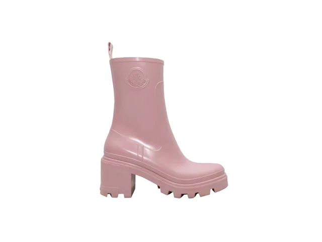 Pink Moncler Heeled Rubber Rain Boots Size 38 in Pink from Designer Revival