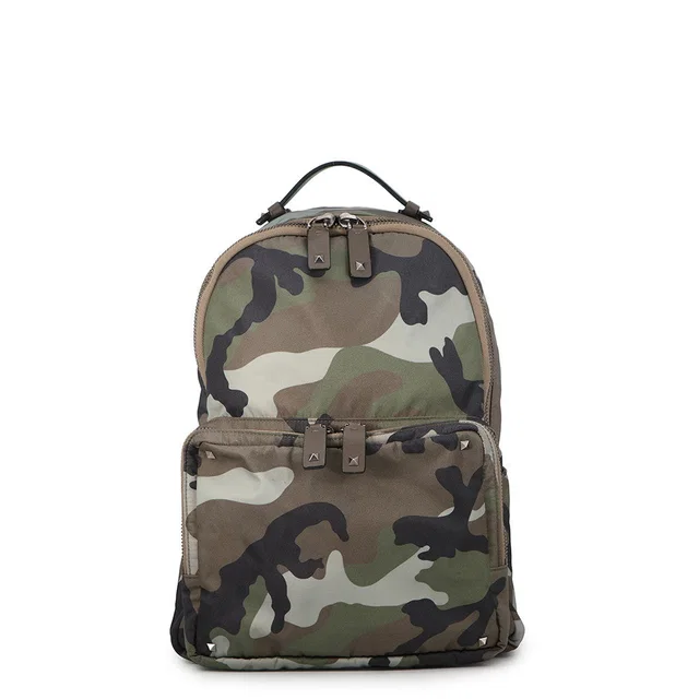 Valentino Garavani Rock Studded Camouflage Backpack Khaki Nylon in Green Nylon from GALLERY RARE