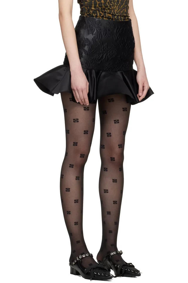 GANNI Black Satin Cloque Miniskirt, photo 2 of 2 from SSENSE