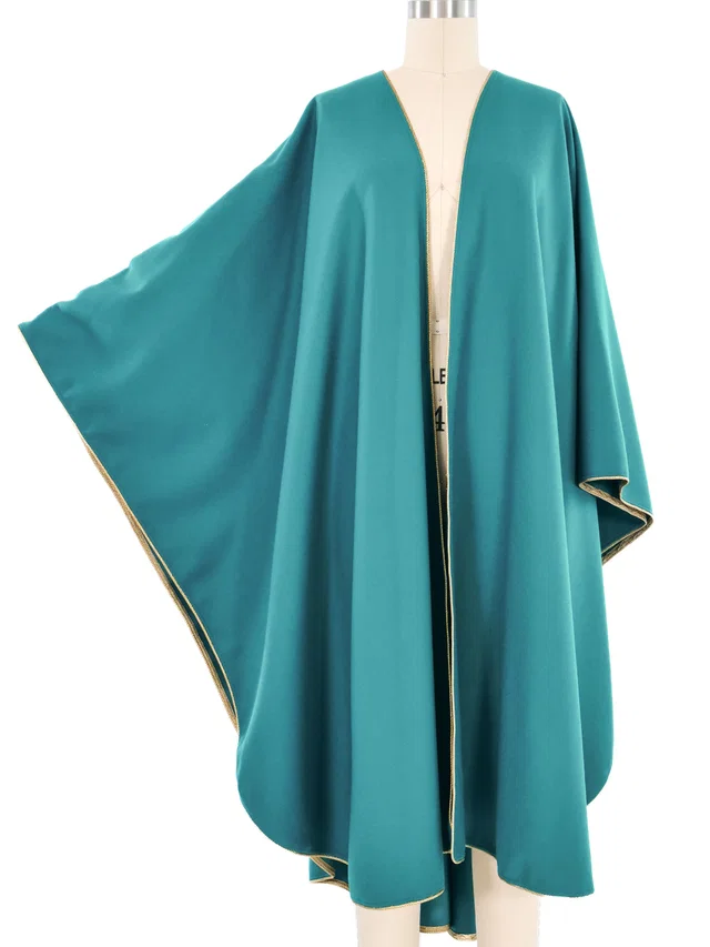 1970s Yves Saint Laurent Teal Wool Cape in Blue Wool from Arcade Vintage