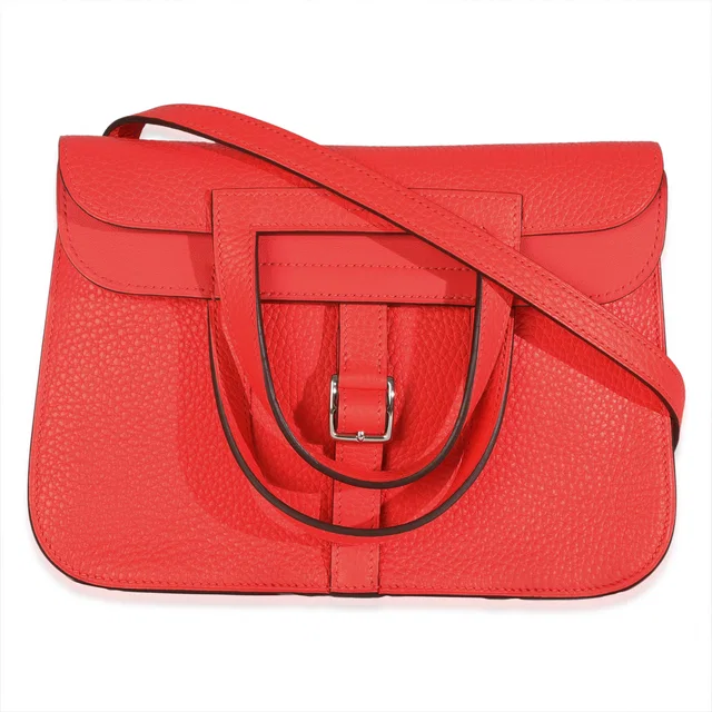 Hermès Rose Texas Clemence Halzan 25 Phw Pink Leather Handbag in Pink Clemence leather from HEWI