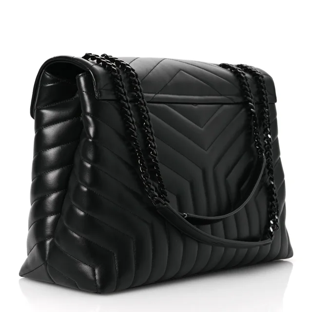 Saint Laurent Y Quilted Monogram Monochrome Large Loulou Chain Satchel Black in Black Calfskin from FASHIONPHILE, photo 3 of 15