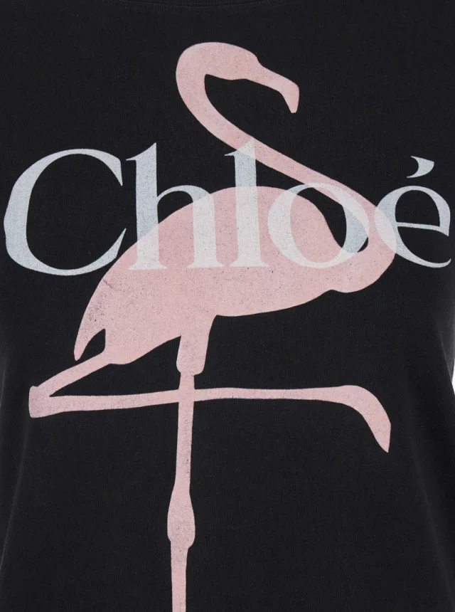 Chloé Black Crew Neck T-Shirt with Large Logo Print on the Front in Cotton for Women in Black 100% Cotton, photo 5 of 6 from Gaudenzi Boutique