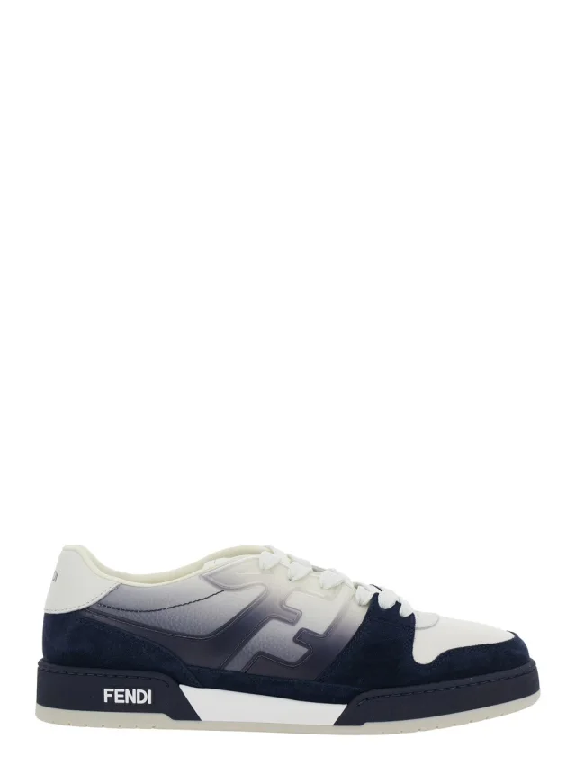 'Fendi Match' Blue Low Top Sneaker with Side FF Logo and Worn Effect in Suede Man in Blue, image 1 of 1 from Gaudenzi Boutique
