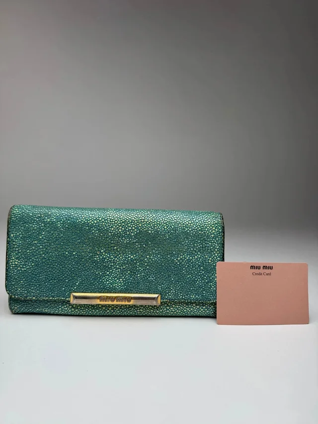 Miu Miu Vintage Leather Wallet Turquoise in blue Leather from Grailed