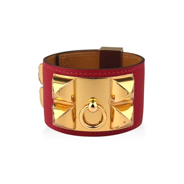 Hermès Rouge Casaque Epsom Leather Collier De Chien CDC Bracelet in Red Epsom from Designer Archives