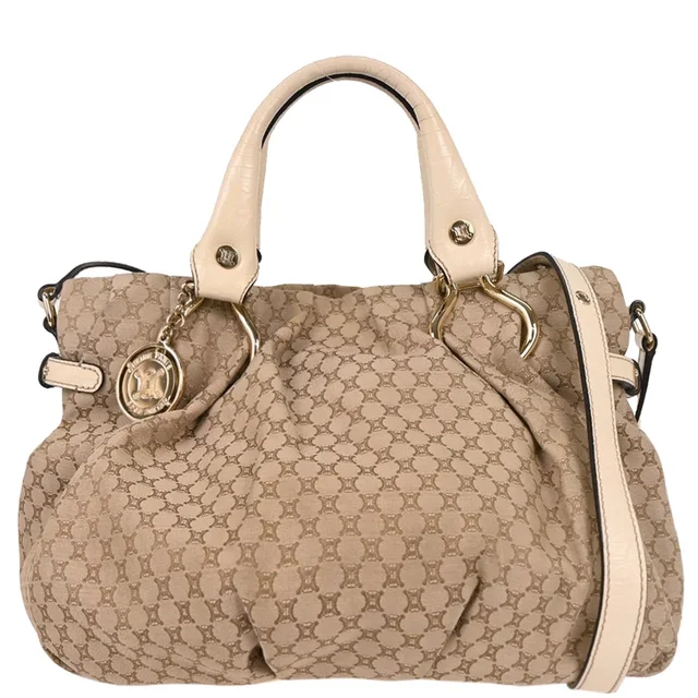 Celine Beige Canvas Macadam 2way Shoulder Tote Handbag in Beige Canvas from AMORE Vintage Tokyo