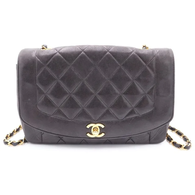 Chanel Diana 25 S Flap S Chain Shoulder Bag Black Lambskin Gold in Black Lambskin from The Reluxe