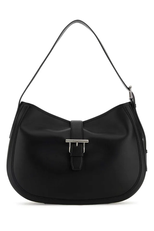 Alexander McQueen Curved Calf Leather Shoulder Bag — Black in Black Calfskin from HEWI
