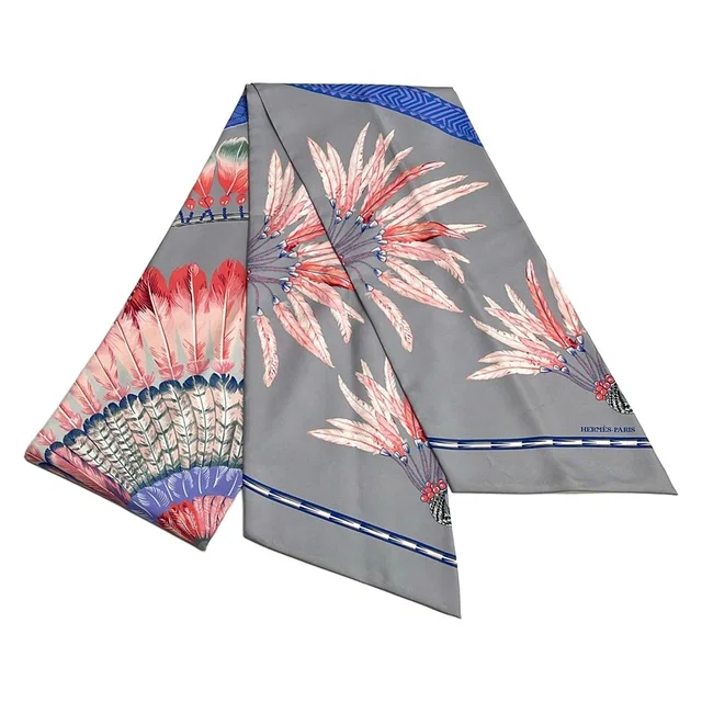 Hermès Scarf Maxi Twilly Gray Blue Pink Ribbon in Blue from The Reluxe