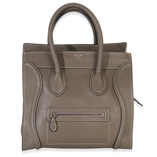 Celine Souris Drummed Calfskin Mini Luggage Tote Gray Leather Handbag in Grey Calfskin from HEWI