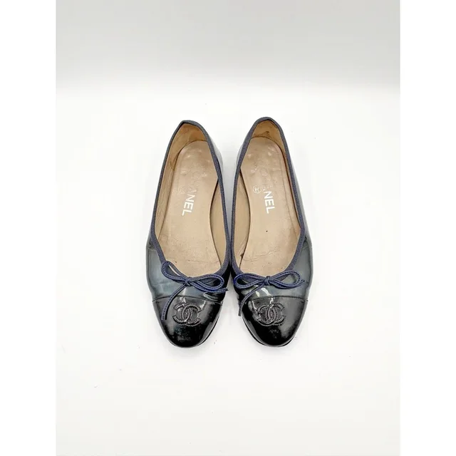 Chanel & Black Patent Leather Ballet Flats Bow Accent Size Eu 35.5 in blue Patent leather from Poshmark