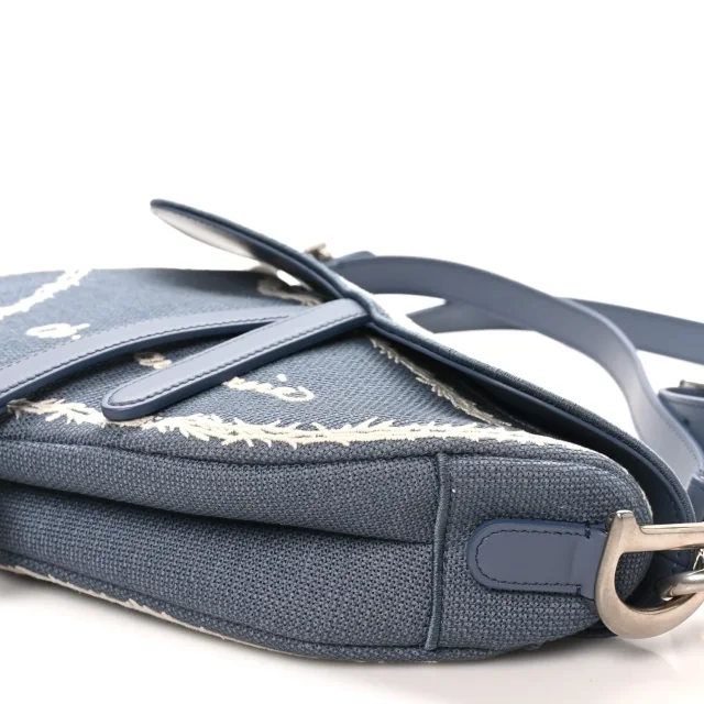 Dior Cotton Canvas Embroidered Les Fleurs Du Mal Saddle Bag Blue in Blue Canvas from FASHIONPHILE, photo 9 of 9