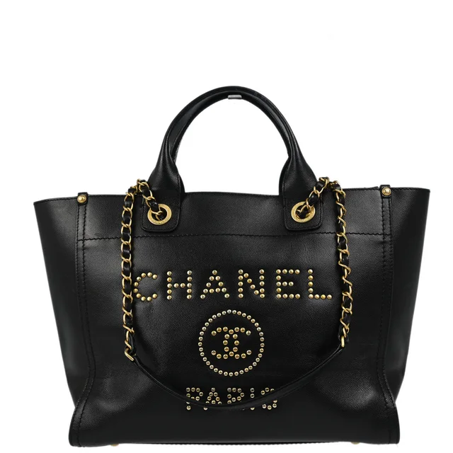 Chanel 2019 Black Caviar Small Deauville 2way Shoulder Tote Bag in Black Caviar leather from AMORE Vintage Tokyo