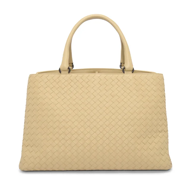 Bottega Veneta Intrecciato Top Handle Document Tote in Sand Woven leather from Blue Spinach
