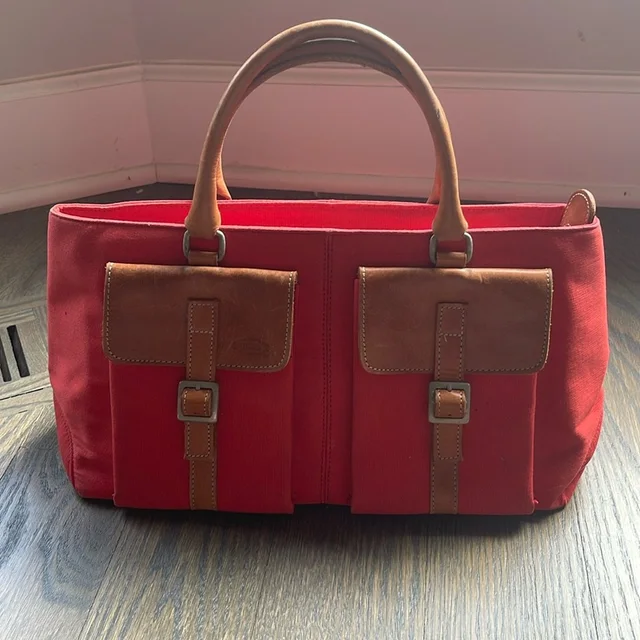 Women’s Tod’s Orange Canvas/Tan Leather Satchel Bag in orange|brown|neutral Canvas from Poshmark