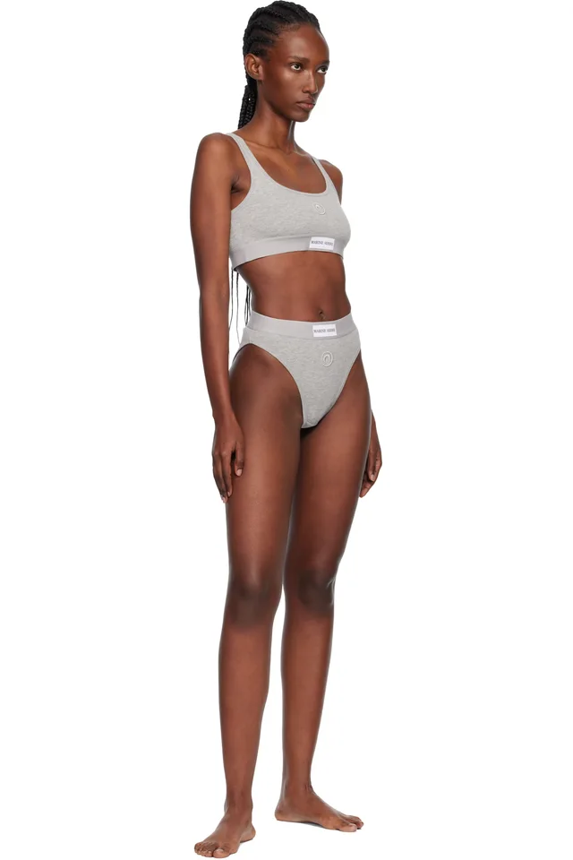 Marine Serre Gray Moon Logo Stretched Jersey High-Waist Briefs, photo 4 of 4 from SSENSE