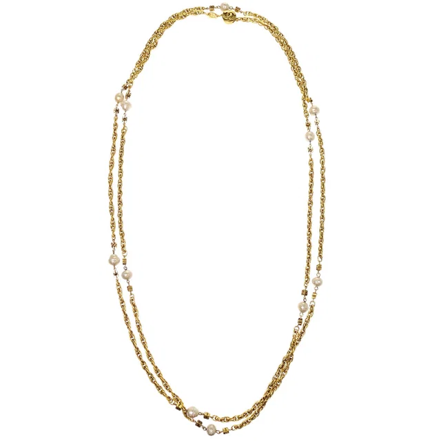 Chanel Gold Chain Costume Pearl Long Necklace 1983 in Gold from AMORE Vintage Tokyo