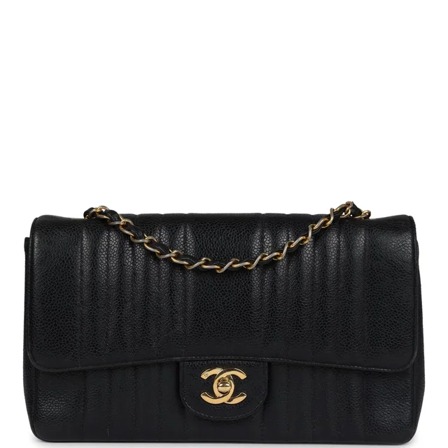 Chanel Vintage Medium Vertical Flap Bag Black Caviar Gold Hardware in Black Caviar leather from Madison Avenue Couture