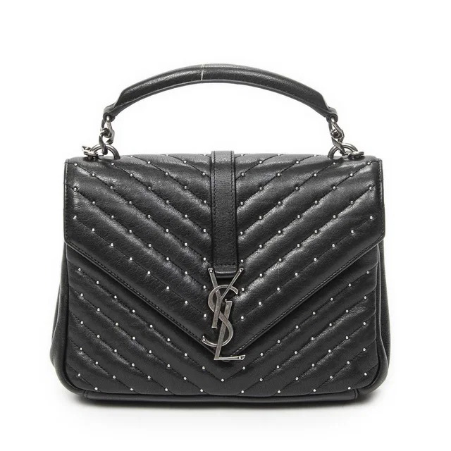 Saint Laurent Medium College Bag Black Matelasse Chevron Leather in Black Leather from The Reluxe