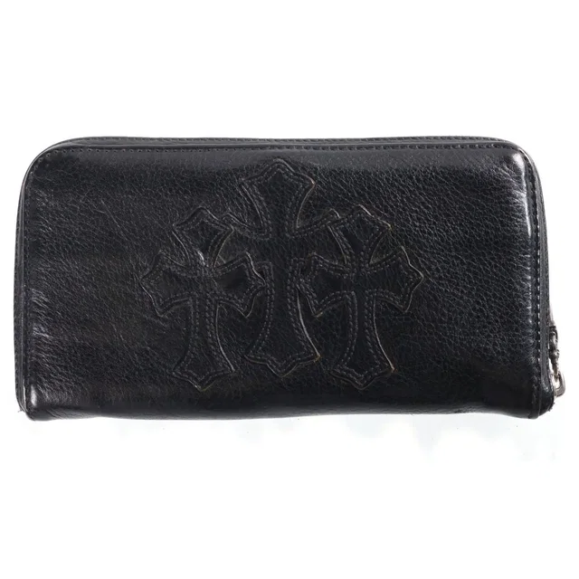 Chrome Hearts Rec Zip 3 Cross Round Zip Leather Wallet Black in Black Leather from The Reluxe