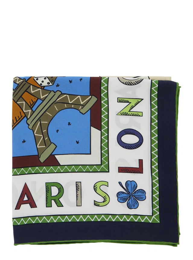 Longchamp Zodiac-Print Silk Scarf — Blue Scarfs in Blue Silk from HEWI