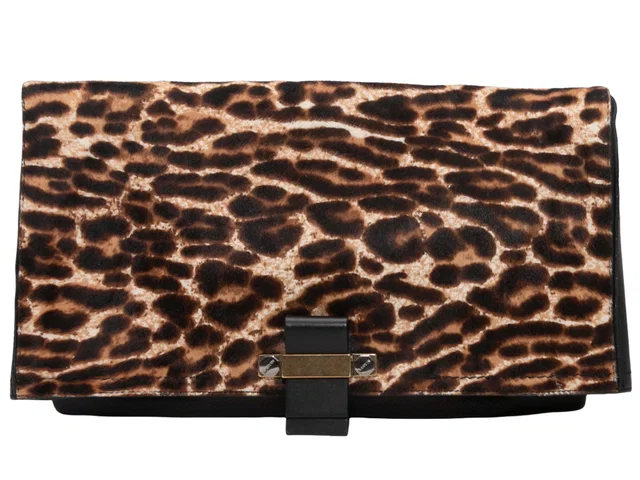 Black & Brown Lanvin Leather & Leopard Print Ponyhair Clutch in Black Leather from Designer Revival