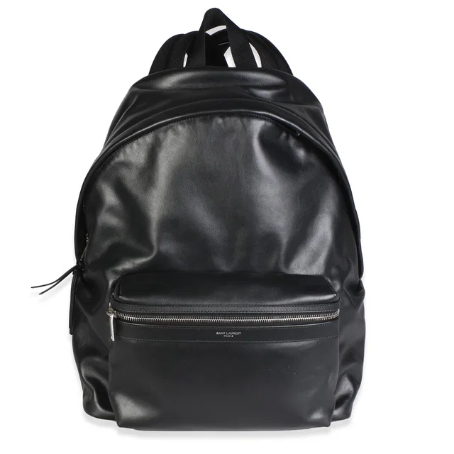 Saint Laurent Black Matte Leather City Backpack in Black Leather from myGemma