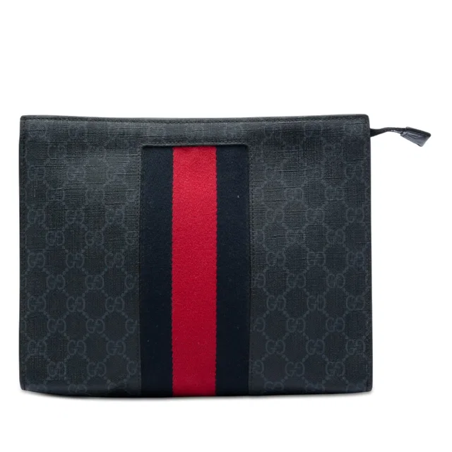 Black Gucci GG Supreme Web Clutch in Black Coated canvas from Designer Revival