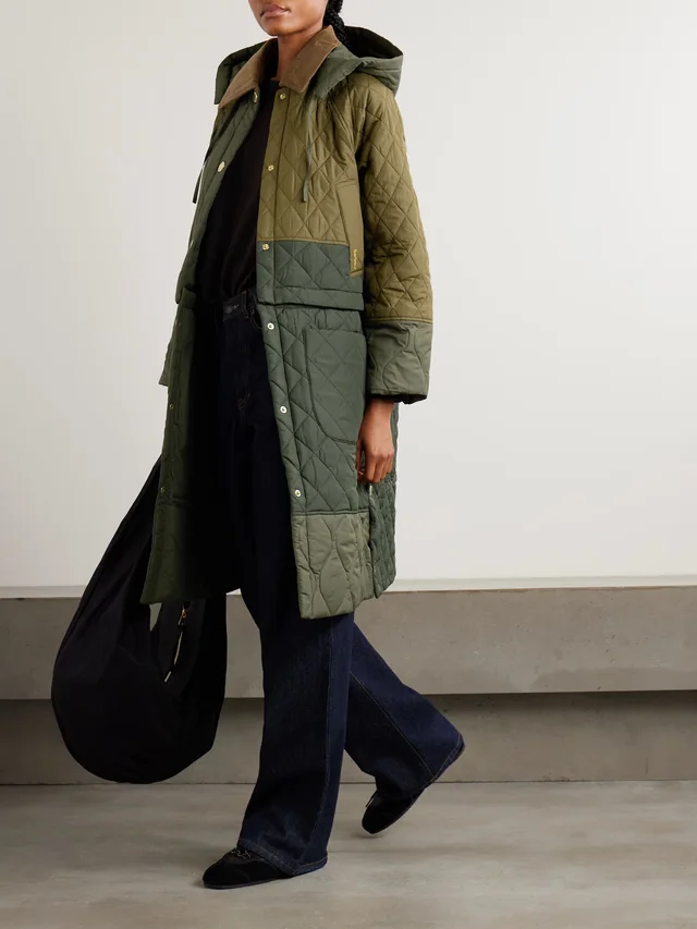 BARBOUR Lilian hooded convertible corduroy-trimmed quilted recycled-shell coat in Green, photo 2 of 2 from NET-A-PORTER (Canada)