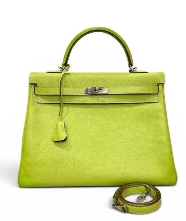 Hermès Kelly 35 in Lime Epsom with PHW in Epsom leather from Luxury Promise