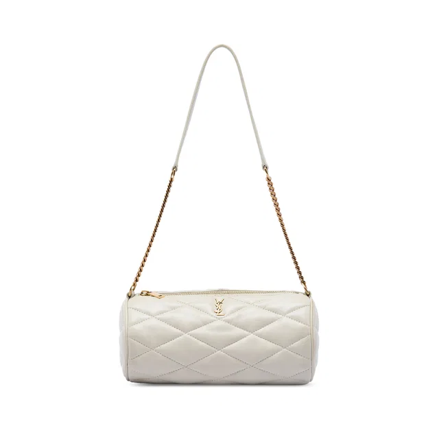 White Saint Laurent Mini Quilted Lambskin Sade Tube Bag in White Lambskin from Designer Revival