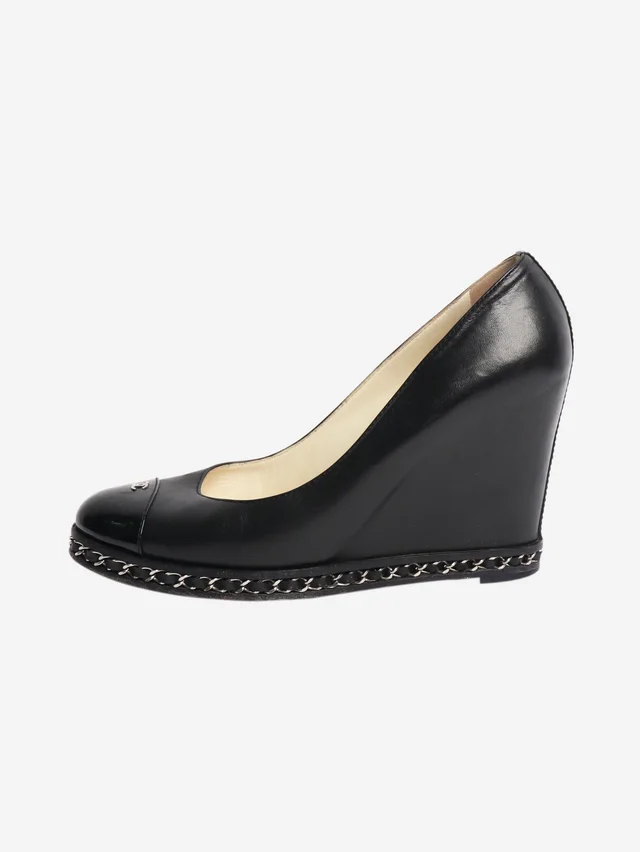 Chanel Black leather wedge pumps - size EU 39 in Black Leather from Sign of the Times