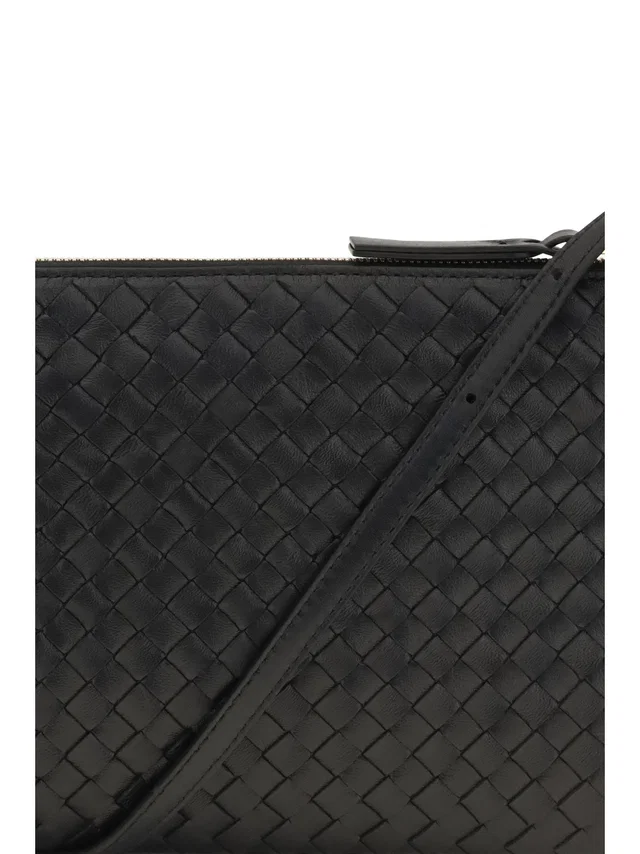 Bottega Veneta Intrecciato Shoulder Bag — Black Calf Leather in Black Calfskin from HEWI
