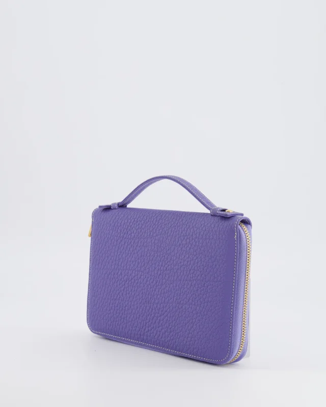 Loro Piana Purple Leather Top Handle Wallet with Gold LP Logo Zipper Detail in Purple Leather from Sellier, photo 3 of 18