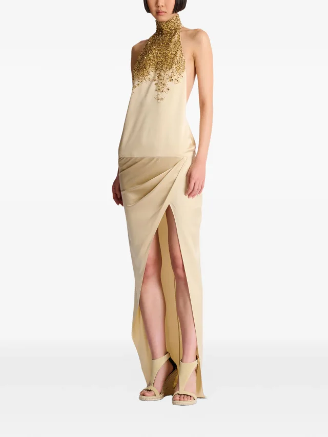 Balmain halterneck embroidered silk maxi dress, photo 2 of 2 from FARFETCH
