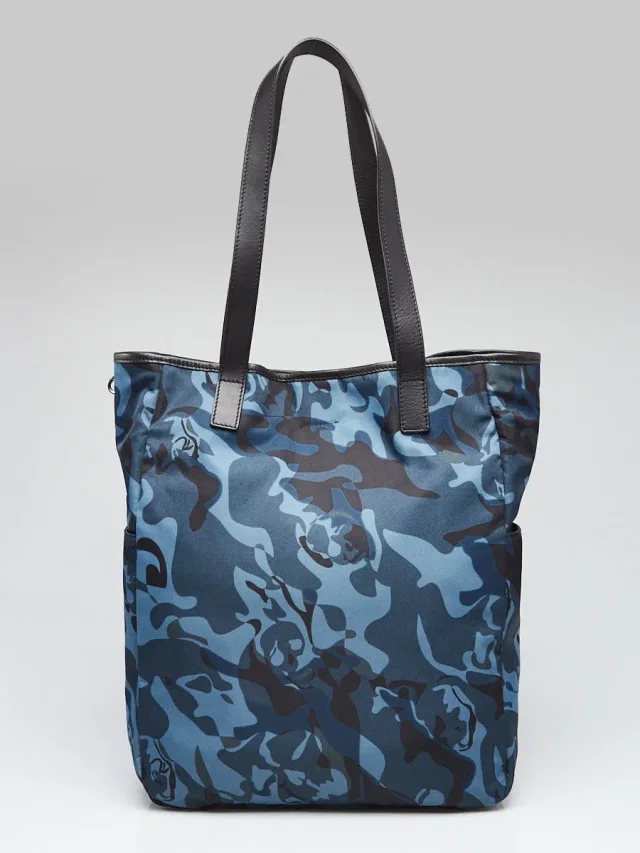 Alexander McQueen Blue/Black Camouflage Nylon Tote Bag in Black Nylon from Yoogis