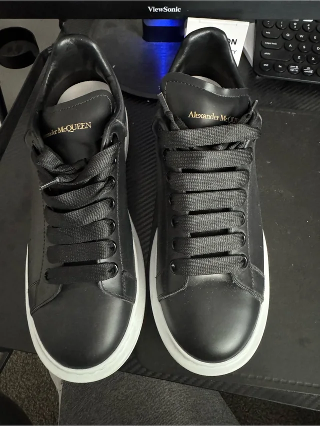 Alexander McQueen Black Leather Sneakers With White Sole in black|white Leather from Poshmark