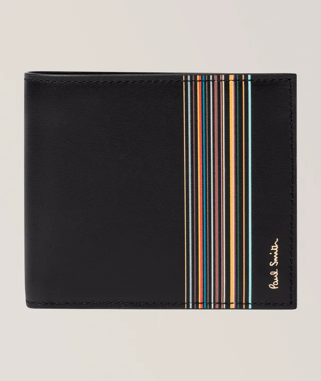Signature Stripe Leather Bifold & Coin Wallet in Black, image 1 of 1 from Harry Rosen