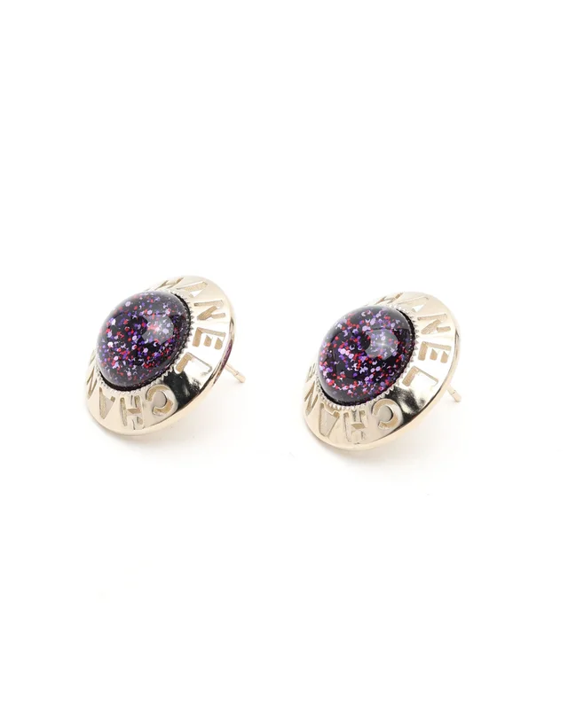 Chanel Purple Brass Round Earrings in Purple from A Retro Tale, photo 2 of 4