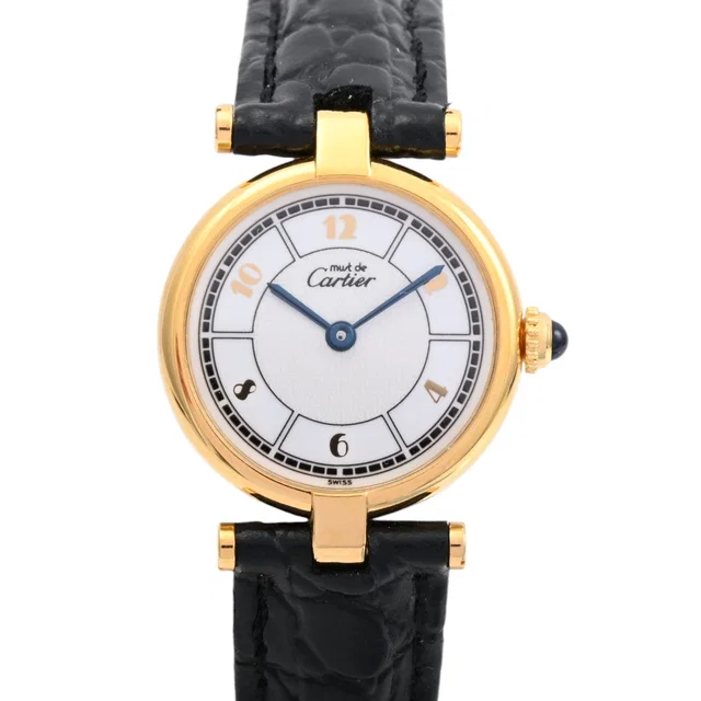 Cartier SV925 Must Vendôme Vermeil W1009854 Quartz Silver in Silver Leather from VINTAGE QOO TOKYO