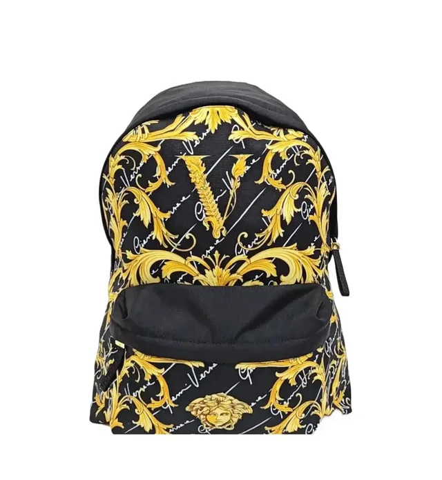Versace Fabric Print Backpack Gold Hardware in black from Grailed