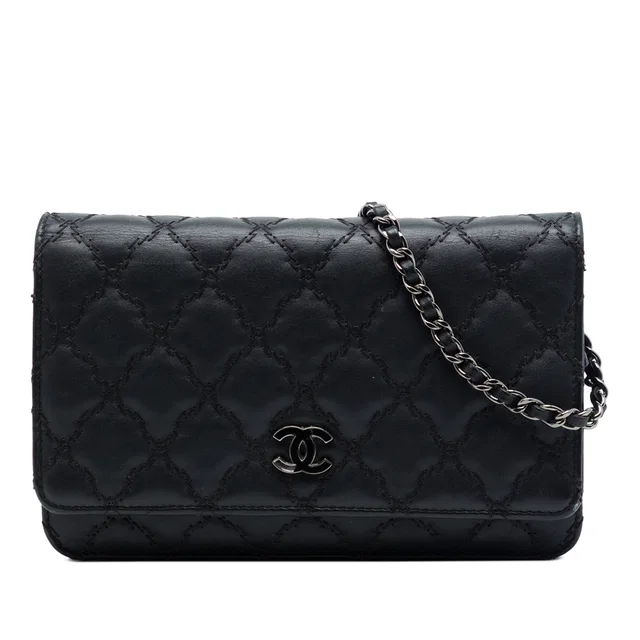 Black Chanel CC Quilted Calfskin Double Stitch Hamptons Wallet On Chain Crossbody Bag in Black Calfskin from Designer Revival