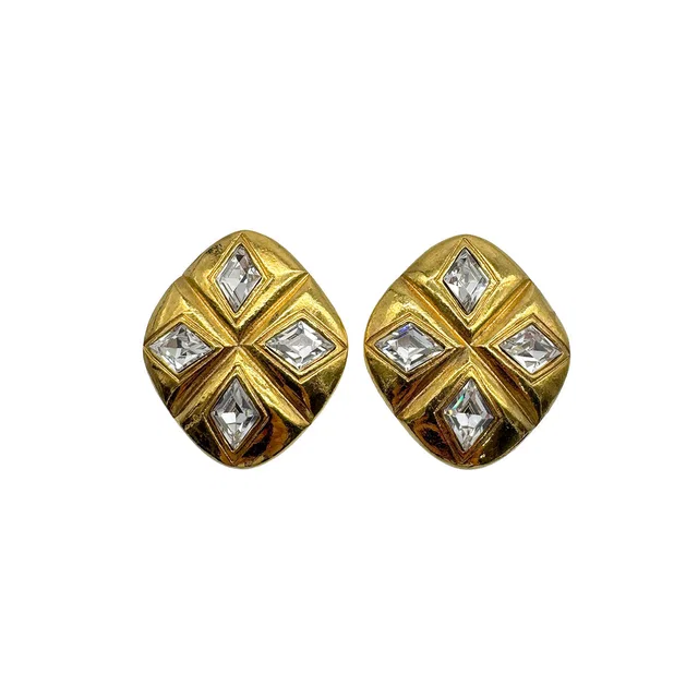 Chanel Vintage Earrings Rhinestone Gold Accessory in Gold from Luxury Promise