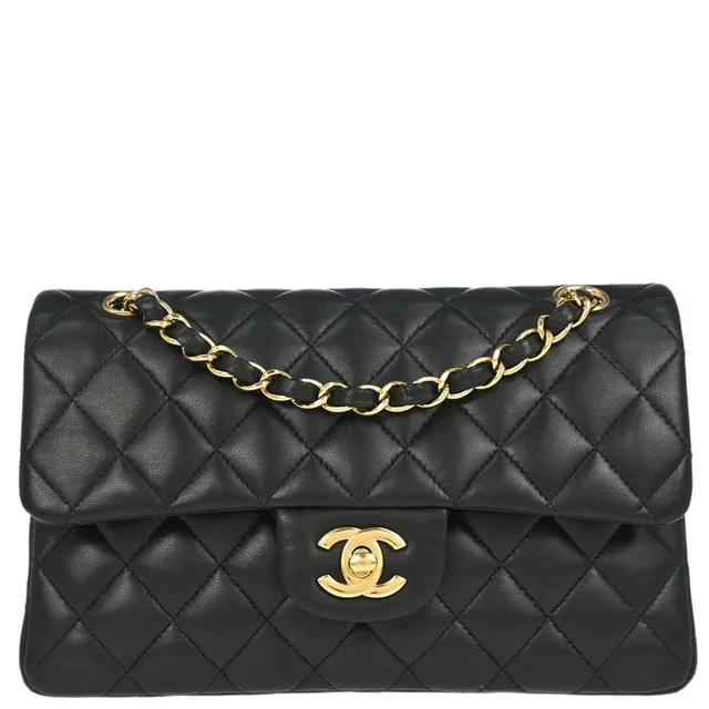 Chanel 2012 Black Lambskin Small Classic Double Flap Shoulder Bag in Black Lambskin from AMORE Vintage Tokyo
