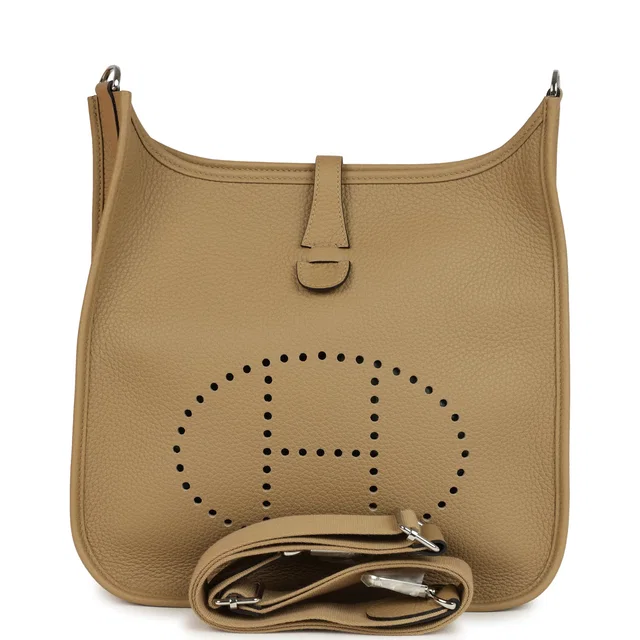 Hermès Evelyne III PM Poussiere Clemence Palladium Hardware in Clemence leather from Madison Avenue Couture