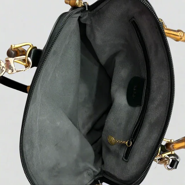 Gucci Black and Brown Leather Satchels with Bamboo Handles in Black Leather from SparklesnDreams